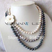 free shipping >>>>>17-20" 7-9mm 3 Row Freshwater Pearl Necklace WGP C 2024 - buy cheap