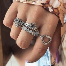 Conjunto de 6 unids/set de anillos bohemios para mujer, con forma de flor hueca, conjunto de anillos geométricos de cristal para mujer, joyería exquisita para fiesta de boda 2024 - compra barato