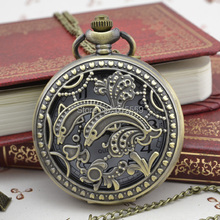 50pcs/lot  Bronze Hollow Fish Pocket Watch High Quality Watch Necklace Gift Watch Factory Price Wholesale 2024 - buy cheap
