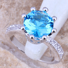Sky Blue Cubic Zirconia White CZ Silver Plated  Women's Jewelry Ring Size 6 / 7 / 8 / 9 R0793 2024 - buy cheap