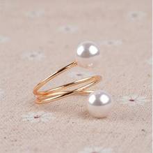 Женское большое кольцо с искусственным жемчугом, золотистое Элегантное открытое кольцо, Подарочная бижутерия, 2021 2024 - купить недорого