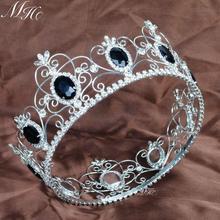 King Prince Black Stones Crystal Crowns Full Round Circle Tiaras Wedding Bridal Pageant Prom Party Accessories Men Headpiece 2024 - buy cheap