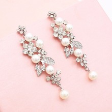 Pendientes elegantes con perlas de imitación para mujer, aretes con cuentas de cristal, borla, flor, joyería nupcial para boda 2024 - compra barato