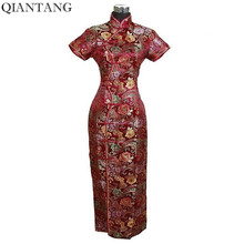 Высокое качество, красное традиционное китайское платье, Mujeres Vestido, женское атласное длинное Ципао, размер S, M, L, XL, XXL, XXXL, J0028 2024 - купить недорого