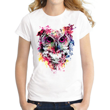 Novíssima camiseta feminina fashion de animais, manga curta, gola redonda, camiseta estampa de coruja pintada, camisetas legais 2024 - compre barato