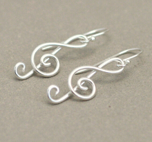 Free shipping Treble Clef Earrings, G Clef Music Earrings, Argentium Silver Dangle Earrings 2024 - buy cheap