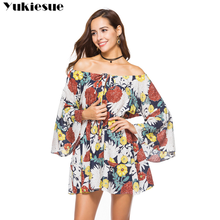 floral printed off shoulder dress for women flare sleeve loose casual women's dresses sexy maxi club party dress female 2024 - buy cheap