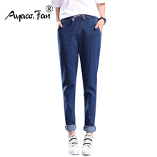 Women 2019 High Waist Jeans Elastic Femme New Fashion Cuffs Washed Blue Denim Loose Harem Jeans Classic Pencil Pants for Summer 2024 - buy cheap