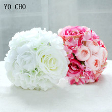 YO CHO Wedding Bouquet Silk Pink Roses Hydrangea Peony Flower Artificial Wedding Bouquet for Bridesmaid Bridal Marriage Supplies 2024 - buy cheap