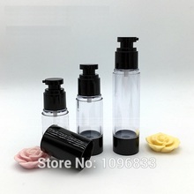Botella negra sin aire de 15G, 30G y 50G con bomba plana, envase de Gel para loción de suero cosmético, frasco de vacío de plástico, 20 unids/lote 2024 - compra barato
