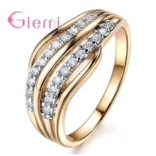 Fina plata de ley 925 anillo apilable hoja diseño doble líneas CZ anillos de dedo para mujeres boda aniversario joyería Anel 2024 - compra barato