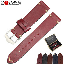 ZLIMSN Watch Men Retro Watch bands Strap Genuiue leather Watchbands 20mm 22mm Black Red Blue Light Brown Watch Belts Pin Buckle 2024 - buy cheap