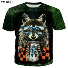 YX GIRL-Camiseta de estilo de verano para hombre y mujer, camisa divertida con estampado 3d de animal Procyon lotor, informal, fresca, 2018, envío directo 2024 - compra barato