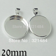 Bandeja colgante de bisel redondo, chapada en plata, para joyería en blanco, base de 20mm para camafeo, ajuste de cabujón, 100 Uds. 2024 - compra barato