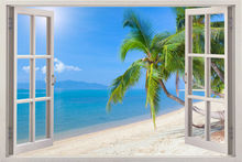 3D полноцветный летний тропический пальмовый пейзаж Ложные Искусственные оконные рамы виниловые настенные наклейки для спальни 2024 - купить недорого