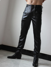 28-37 ! Men's New Clothing Genuine Leather Pants Double Zipper 's Top Cowhide Boot Cut Jeans Leather Trousers Singer Costumes 2024 - buy cheap