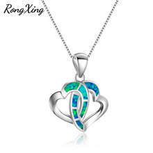 Rongxing azul fogo opala duplo coração pingentes colares para as mulheres cor prata colares moda jóias nl0118 2024 - compre barato