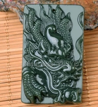 Beautiful Natural Green HeTian Jade Carved Chinese Dragon Head Amulet Lucky Pendant + Free Necklace Certificate Fine Jewelry 2024 - buy cheap