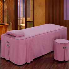 Falda de cama con bordado de algodón puro, colcha de salón de belleza con agujero, tamaño personalizado, rosa y azul, 70x190cm, #615 2024 - compra barato