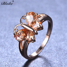 Blaike Butterfly Champagne Zircon Rings For Women Rose Gold Filled Engagement Party Jewelry Korean Birthstone Valentine Gifts 2024 - buy cheap