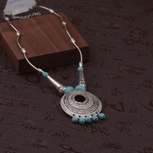 TopHanqi Gypsy Jewelry Bohemian Ethnic Long Chains Necklaces Women Alloy Big Round Shaped With Blue Beads Statement Necklace 2024 - buy cheap