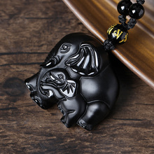 High Quality Unique Natural Black Obsidian hand Carved Elephant Lucky Amulet Pendant Necklace For Women Men pendant 2024 - buy cheap