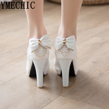 YMECHIC-zapatos de boda blancos para mujer, zapatos de tacón alto de novia, con punta abierta, cordón de lazo, tacones altos de talla grande, 2019 2024 - compra barato