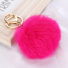 8Cm Genuine Leather Rabbit Fur Ball Plush Keychain Car Pompom Keyring Bag Pendant Key Chains for Women 2024 - buy cheap