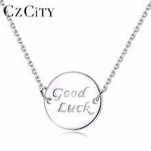 CZCITY Round Silver Pendant Necklaces Good Luck Words Jewelry Necklace for Women White Gold Plated Girl's Birthday Gift Fine 2024 - buy cheap