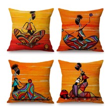 Arte abstrata pintura a óleo estilo de vida das mulheres africanas galeria decoração capa de almofada carro travesseiro linho sofá lance fronha 45x45 2024 - compre barato
