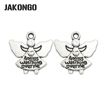 JAKONGO Antique Silver Plated Angels Charm Pendant for Jewelry Accessories Making Bracelet Findings DIY 19x19mm 20pcs/lot 2024 - buy cheap