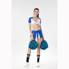 Trajes Sexy School Girl Cheerleader Traje Mulheres Halloween Role Play Suit Traje Feminino com Paillette Saia Azul para a Festa 2024 - compre barato