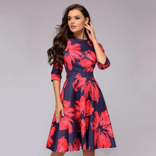 2019 Women Casual Dress Half Sleeve O Neck Summer Floral Print Tunic Slim Party Vestidos Ladies Elegant Vintage A Line Dresses 2024 - buy cheap