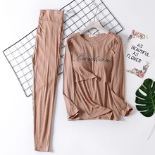 Maternity Sleepwear 2 Piece Set Long Sleeve Breastfeeding T-shirts with Pad+Adjustable Belly Pants Home Wear Pregnant Tracksuit 2024 - buy cheap