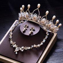 Luxury Bridal Headband Wedding Headpiece Pearl Tiara Hair Jewelry Princess Big Crown Queen Baroque Gold Large Crowns and Tiaras 2024 - buy cheap