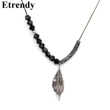 Black Beads Leaf Long Necklaces & Pendants For Women New Fashion Jewelry Vintage Statement Sweater Necklace Gifts 2024 - buy cheap