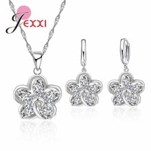 Hot Promotion Original 925 Sterling Silver CZ Crystal Flower Jewelry Sets Shiny Pendant Necklace Earrings Set As Show 2024 - buy cheap