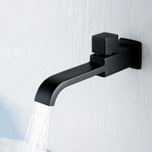 Matte Black Square Bathroom Basin Faucet Wall Mounted Cold  Water Faucet Bathtub Waterfall Spout Vessel Sink Faucet Mop Pool Tap 2024 - buy cheap
