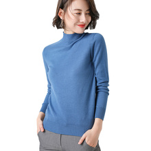 2018 autumn and winter new women's half-high collar sweater short paragraph slim cashmere sweater solid color base sweater 2024 - buy cheap