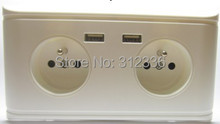 Бесплатная доставка французский Тип четыре круга отверстия 250В 16A 2 USB DC 5V 2000mA белая панель Розетка французский стиль 2024 - купить недорого