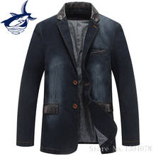Puls Size 4XL Spring Autumn Homens Blazer Jacket Men Brand Tace & Shark Leather Spliced Denim Blazer Masculino Jeans Suit Coat 2024 - buy cheap
