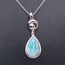 Hot Selling Solid 925 Sterling Silver Pear Natural Dominica Larimar Water Drop Pendant Necklace For Gift 2024 - buy cheap