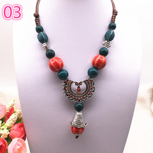 Fashion Ethnic Jewelry Traditional Handmade Ornaments Weave Wax Rope Ceramics Necklace Ceramics Beads Pendant Long Necklace #03 2024 - buy cheap