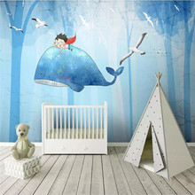 Mural personalizado de bosque de ballena, bonito dibujo animado, decoración de pared de fondo para habitación de niños, pintura, papel tapiz fotográfico 2024 - compra barato