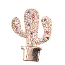 Cute Crystals CZ Cubic Zirconia Cactus Brooch Pins Broach Pendant Women Dress Bag Accessories 2024 - buy cheap