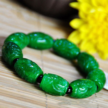 KYSZDL-pulsera de abalorios de piedra verde Natural para hombre, pulsera de piedra tallada, moda punk, regalos de joyería dominantes 2024 - compra barato