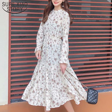 Dress women Flare Sleeve white and black dresses  2019 elegant dress Print A-Line Empire Stand Spring chiffon dresses 3275 50 2024 - buy cheap