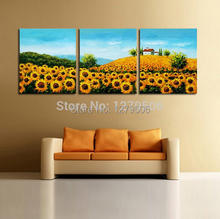Handmade 3 Pieces Oil Painting On Canvas Wall Picture Sunflowers For Living Room Unique Gift Hang Pictures Decor 2024 - buy cheap