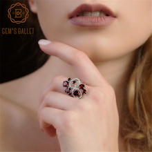 Женское кольцо с цветами, из серебра натуральный гранатовый камень пробы, 5.08Ct, 925 пробы 2022 - купить недорого