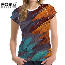 FORUDESIGNS Colorful Feather Design Women T Shirt Short Sleeved Woman Girls 3D Elastic T-shirt O Neck Bodybuilding Feminine Tee 2024 - buy cheap